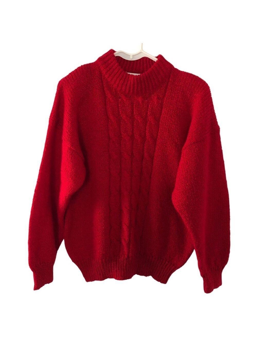 Vintage Bristol Court Bold Red Cable Knit Sweater Pullover Slouchy Fit Classic